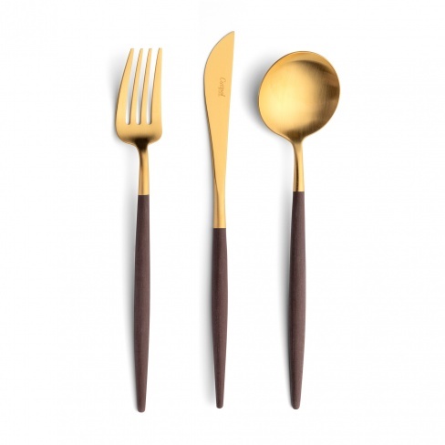 Goa Brown Matte Gold, Cutipol - garfo de mesa, faca de mesa, colher de mesa