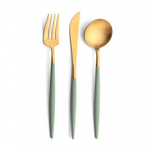 Goa celadon matte gold, Cutipol - garfo de mesa, faca de mesa, colher de mesa