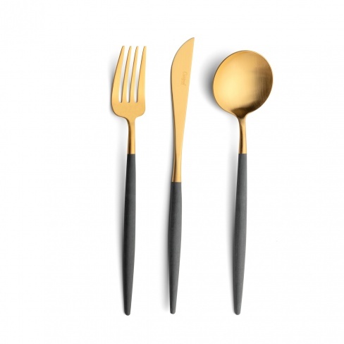 Goa grey matte gold, Cutipol - garfo de mesa, faca de mesa, colher de mesa