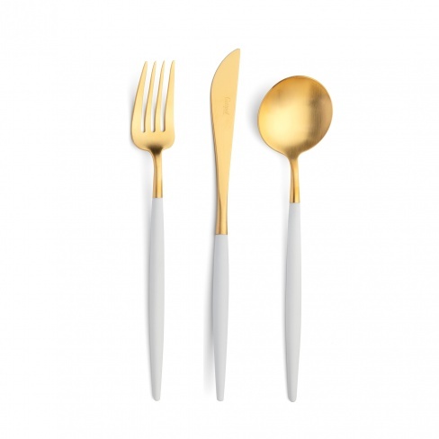 Goa white matte gold, Cutipol - garfo de mesa, faca de mesa, colher de mesa