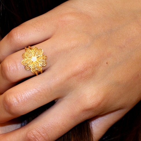 Anel flor ouro  T14
