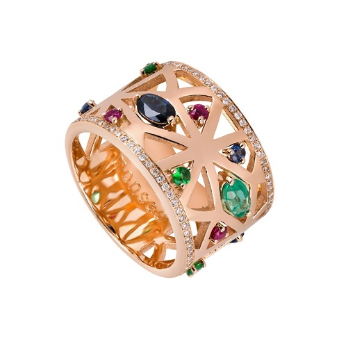 Monseo Aliança Ouro Rosa 19,2K  Colorful Gemstones Diamantes. Compre com seu crédito pessoal