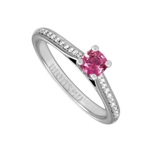 Monseo Anel Ouro 19,2K Diamantes Safira Rosa Solitário Eternal Rose. compre seu anel a crédito