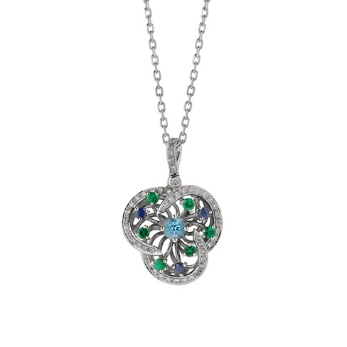 Monseo Colar Blue Blossom Ouro Branco 19,2K  Diamantes Topázio Azul