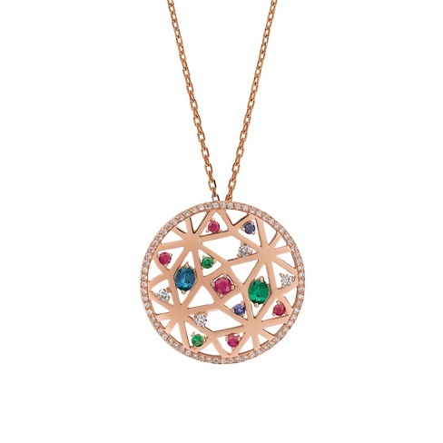 Colar Colorful Gemstones  Ouro Rosa Diamantes