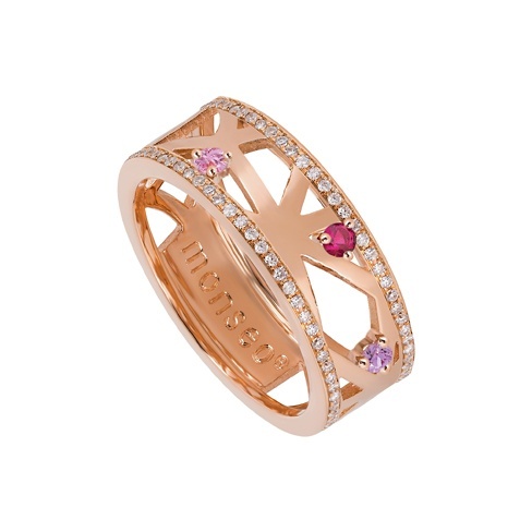 Monseo Aliança Ouro Rosa 19,2K Diamantes Safiras Rose Power. Compre online