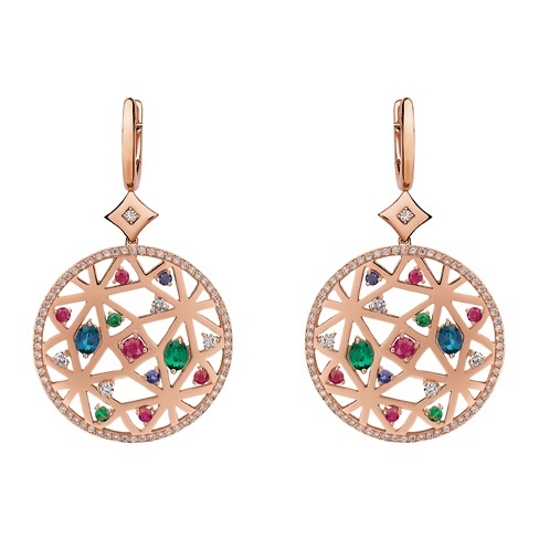 Brincos Ouro Rosa 19,2K Diamantes Colorful Gemstones . Brincos ousados na cor