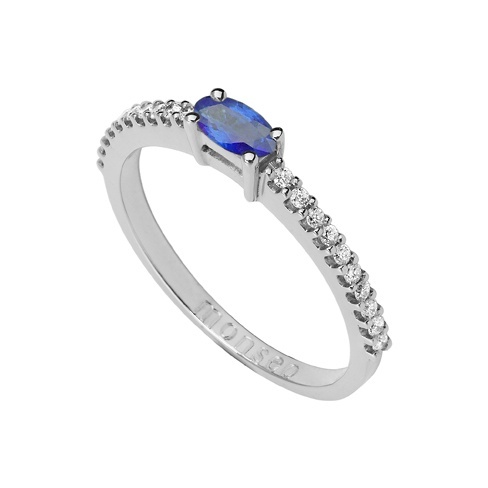 Monseo Anel Ouro Branco 19,2K Safira Oval Diamantes. Anel Jovem e elegante