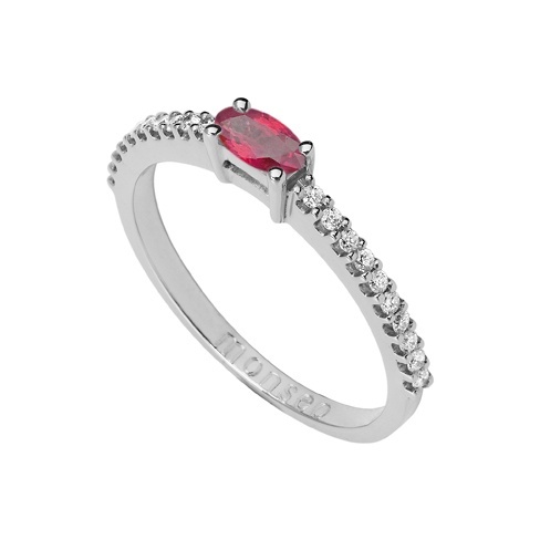 Monseo Anel Ouro Branco 19,2K Oval Rubi Diamantes Tam18
