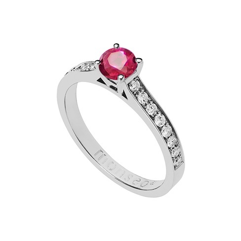Monseo Anel Ouro branco 19,2k Solitário Eternal Ruby Redondo