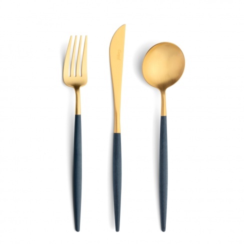 Goa Blue Matte Gold, Cutipol - garfo de mesa, faca de mesa, colher de mesa