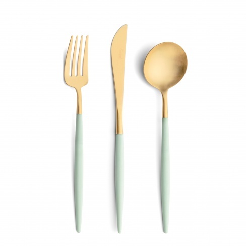 Goa Celadon Matte Gold, Cutipol - garfo de mesa, faca de mesa, colher de mesa
