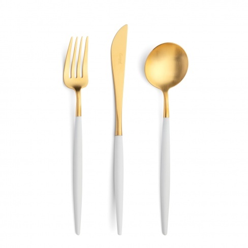 Goa White Matte Gold, Cutipol - garfo de mesa, faca de mesa, colher de mesa