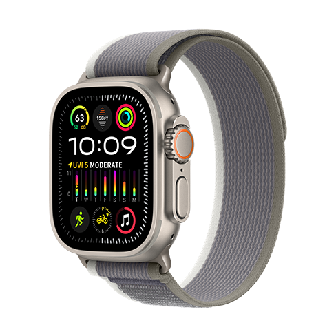 Apple Watch Ultra 2 Titânio Cellular 49mm, Bracelete Verde/Cinza Trail - S/M