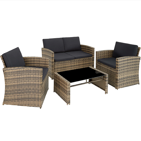 Conjuntos de Jardim em Rattan bege ( 2 poltronas, 1 sofá, 1 mesa )