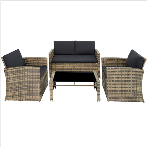 Conjuntos de Jardim em Rattan bege ( 2 poltronas, 1 sofá, 1 mesa )