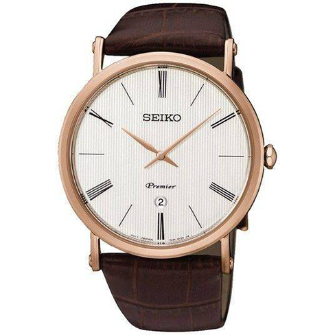 Relógio Seiko Premier Quartzo Extra-plano IP Rose Gold