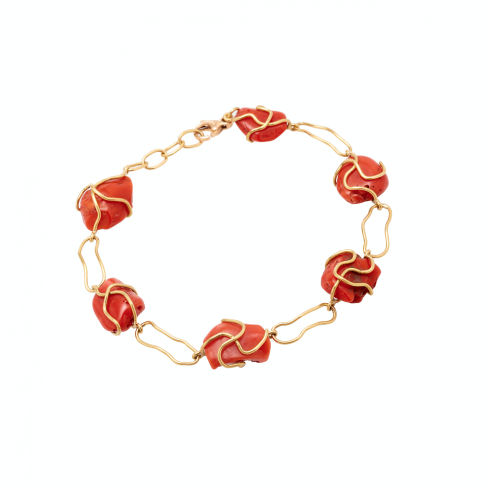 Pulseira FIOS em Ouro Amarelo com Coral