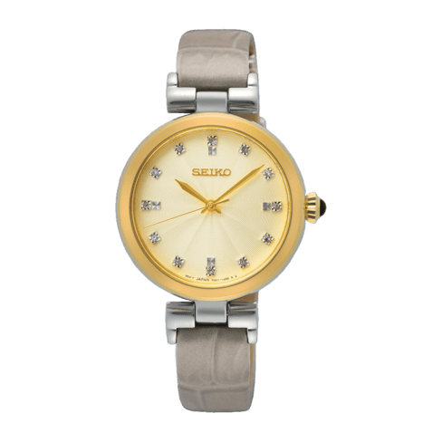 Relógio Seiko Ladies Quartzo 3H 12 Diamantes Dourado