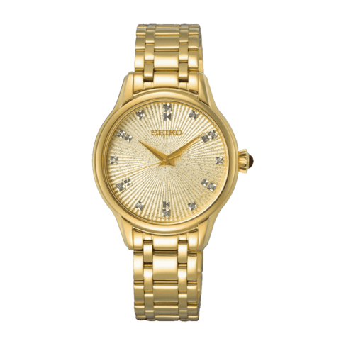 Relógio Seiko Ladies Quartzo 12 Diamantes Dourado