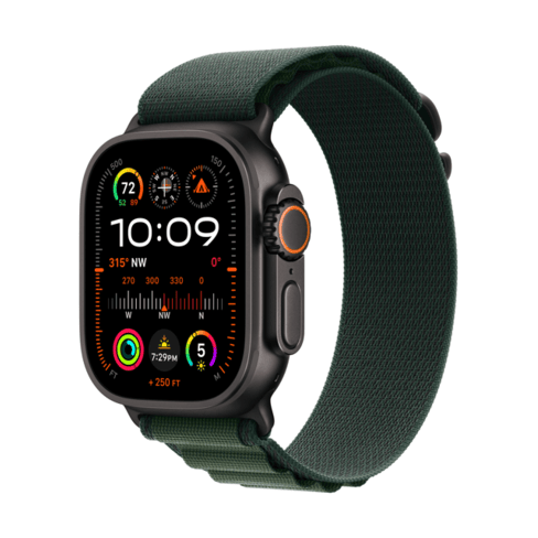 Apple Watch Ultra 2 GPS + Cellular 49mm Black Titanium, Dark Green Alpine Loop-S