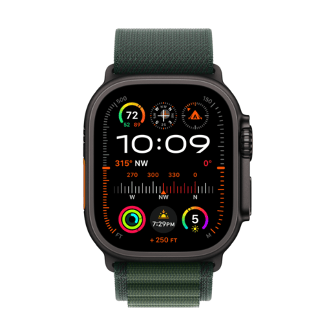 Apple Watch Ultra 2 GPS + Cellular 49mm Black Titanium, Dark Green Alpine Loop-S