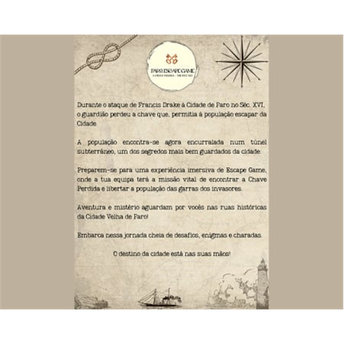 Escape Room «A Chave Perdida» em Faro | 6 Pessoas | 1 hora | Experiência para