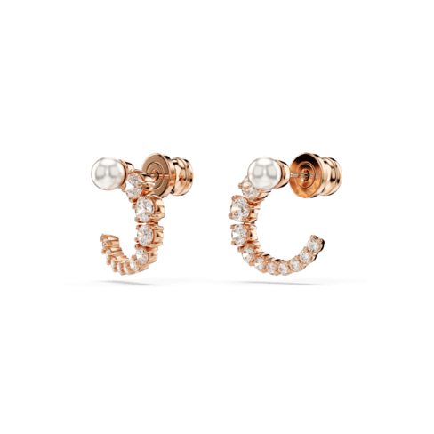 Brincos argola Matrix Crystal Pearl, Brancos, Lacado a rosa dourado