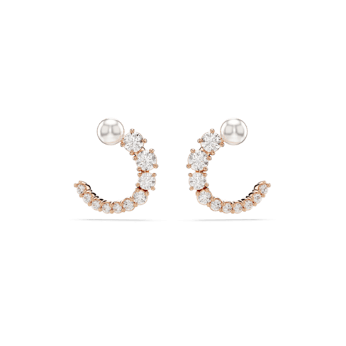 Brincos argola Matrix Crystal Pearl, Brancos, Lacado a rosa dourado
