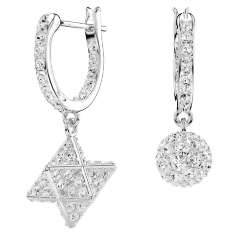Brincos compridos Dextera Design assimétrico,, Estrela e esfera