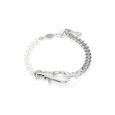 Pulseira Dextera Pavé, Crystal Pearl, Branca, Lacado a ródio