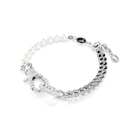 Pulseira Dextera Pavé, Crystal Pearl, Branca, Lacado a ródio