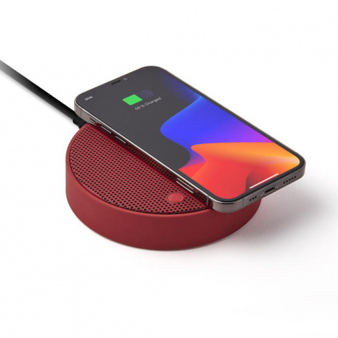 Lexon - Carregador Qi + Coluna Som Oslo Energy+ (dark red)