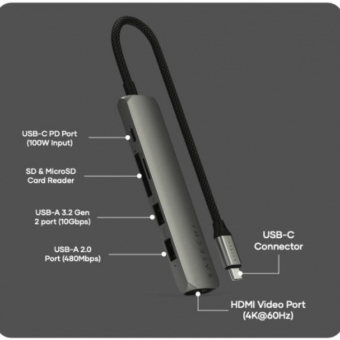 Satechi - USB-C Slim Multiport Adapter 6in1 (space grey)