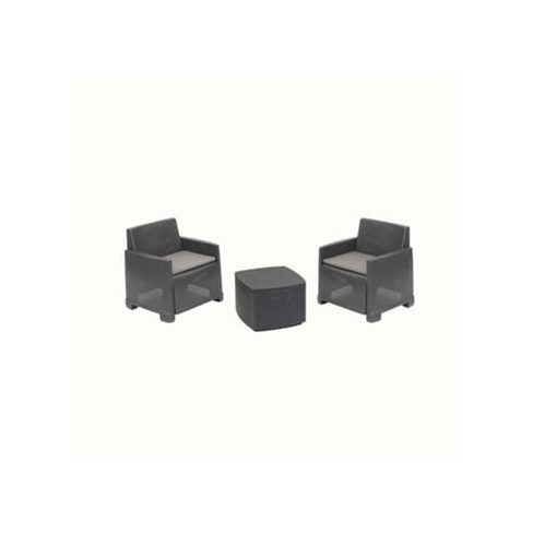 Conjunto de Jardim Idro Antracite IPAE PROGARDEN (2 Cadeirões + 1 Mesa de Apoio