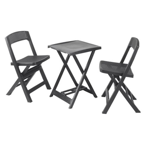 Conjunto de Jardim Full Antracite IPAE PROGARDEN (2 Cadeiras Dobráveis + 1 Mesa