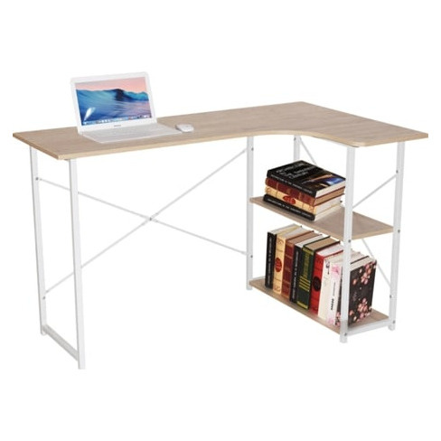 Secretária com Prateleiras MITSAI Odessa Castanho Claro e Branco (120x74x74 cm