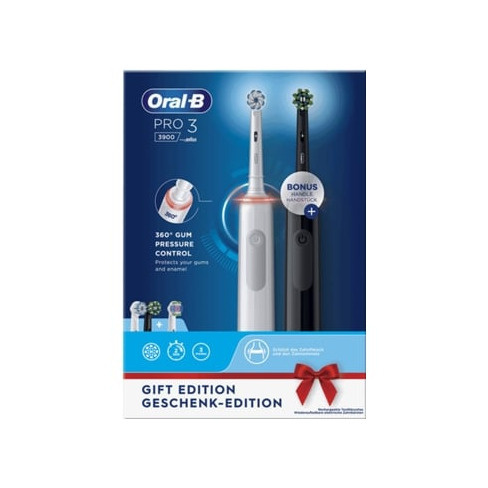 Escova Dentes Elétrica ORAL-B Pro 3 3900 Branca e Preto (2 unidades)