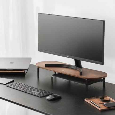 Woodcessories - Monitor Stand Single with Shelf (walnult/bk)