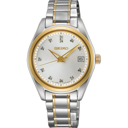 Relógio Seiko Essentials Ladies Diamantes Bic. Dourado