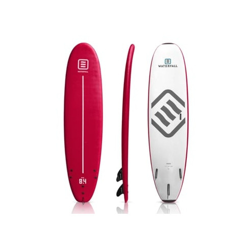 Prancha de Surf WATERFALL Soft Top Rise 8'4 V2 com 3 stringers um leash e 3 qui