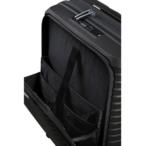 Mala de cabine Upscape 55cm Acesso Frontal 4 rodas Expansível 42L Preto
