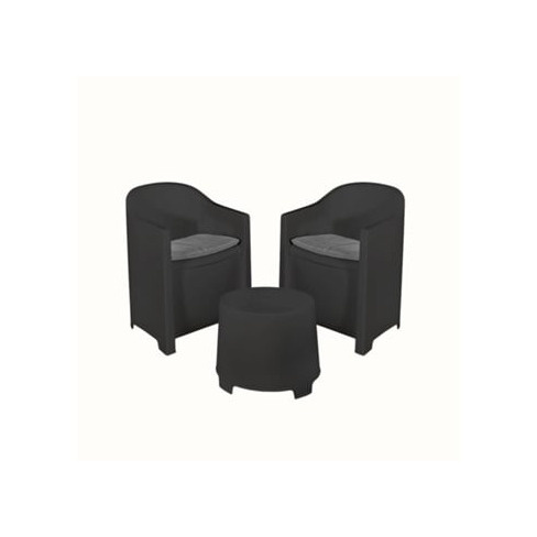 Conjunto de Jardim Luna Antracite IPAE PROGARDEN (2 Cadeiras + 1 Mesa de Apoio +