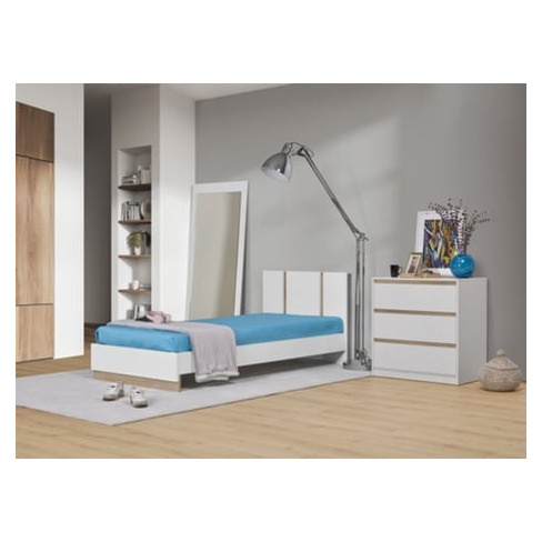 Cama DORMUS Individual com Estrado Incluído (Branca e Carvalho - 190 x 90 cm)