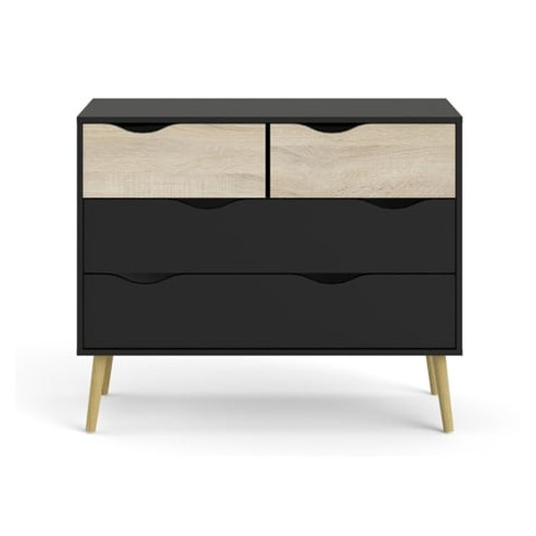 Cómoda de 4 Gavetas TVILUM Oslo Preto e Carvalho (98,7 x 81,7 x 39,1 cm)