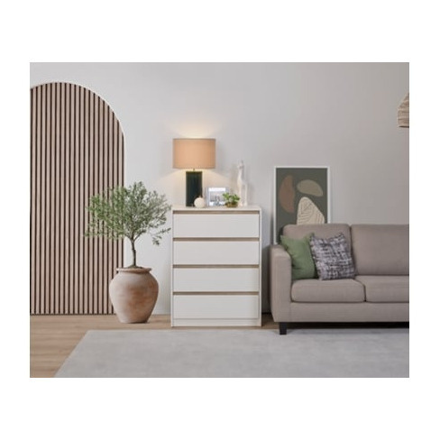 Cómoda DORMUS com 4 Gavetas Tavira (Branco e Carvalho - 77 x 101 x 78 x 45 cm)