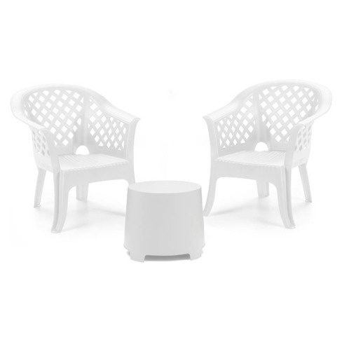 Conjunto de Assentos com 2 Poltronas e 1 Mesa Lateral (Branco)