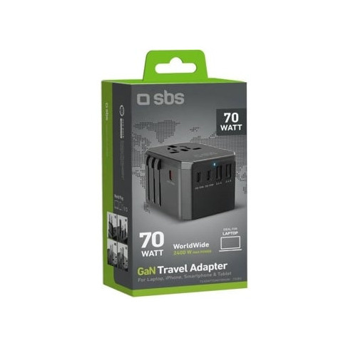 Carregador SBS Adaptador para Viagem GAN 70W (Preto)