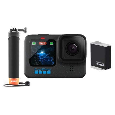Bundle GOPRO HERO 12 Preto (5.3K - 27 MP - Wi-Fi e Bluetooth) + Punho + Bateria