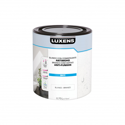 Tinta interior mate LUXENS RESISTENTE AO MOFO 0.75L BRANCO